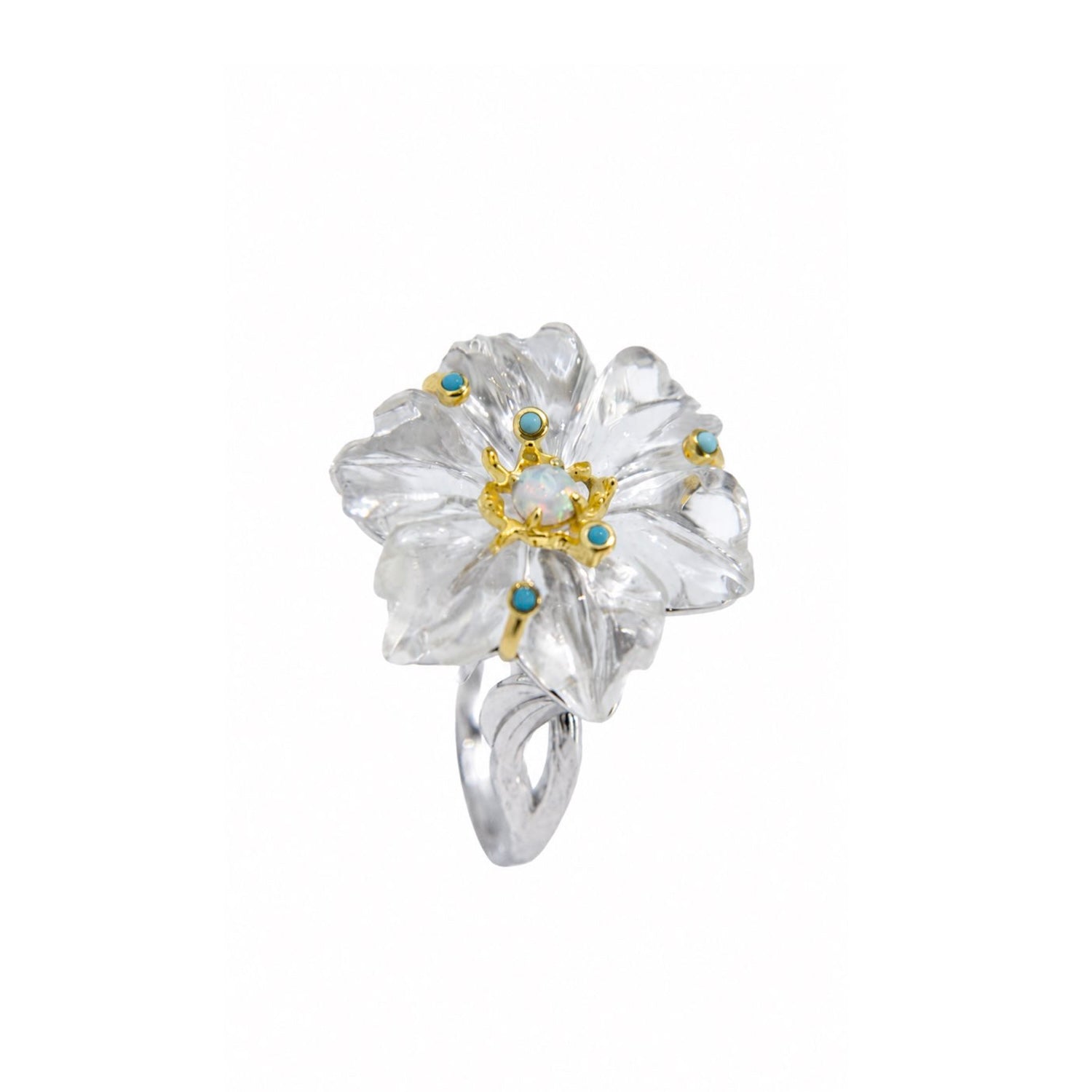 Bloom Flower Handcrafted White Crystal Adjustable Rings for Girlfriend Gift