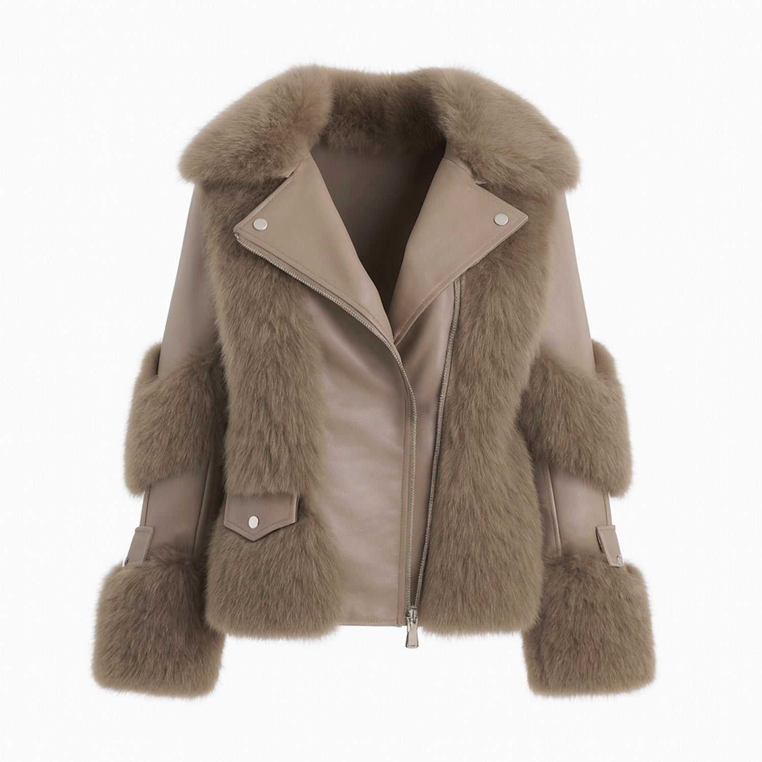 Galaxy Brown Jacket Eco Friendly Fur Coat Leather Zipper