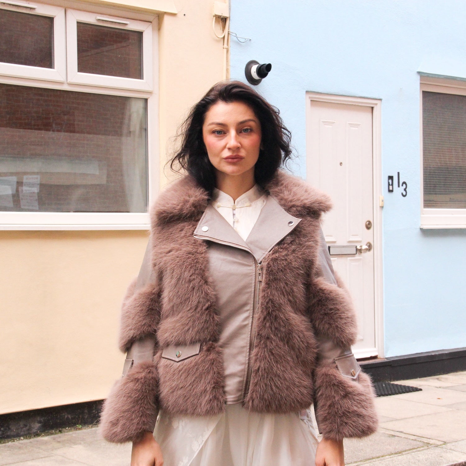 Galaxy Brown Jacket Eco Friendly Fur Coat Leather Zipper