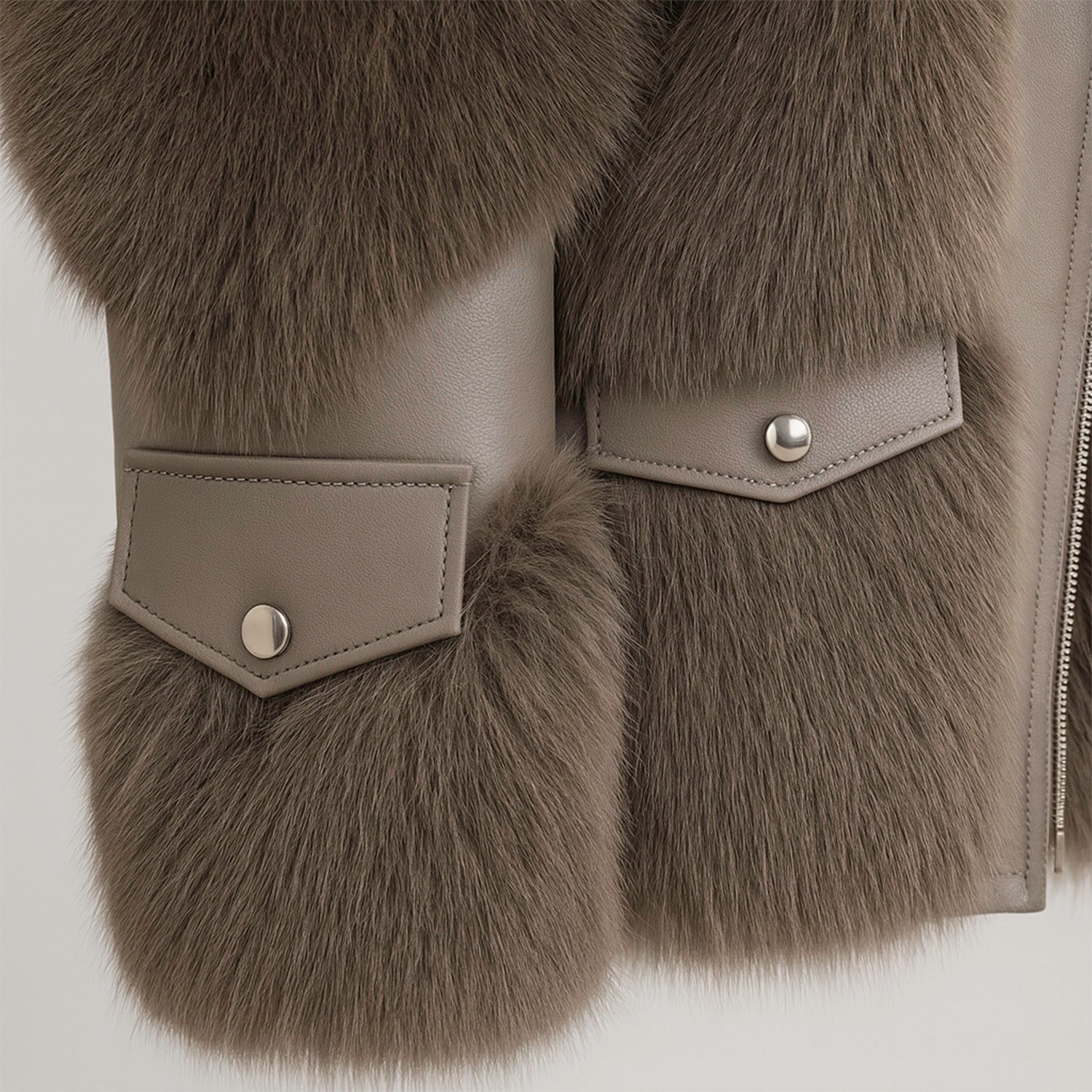 Galaxy Brown Jacket Eco Friendly Fur Coat Leather Zipper