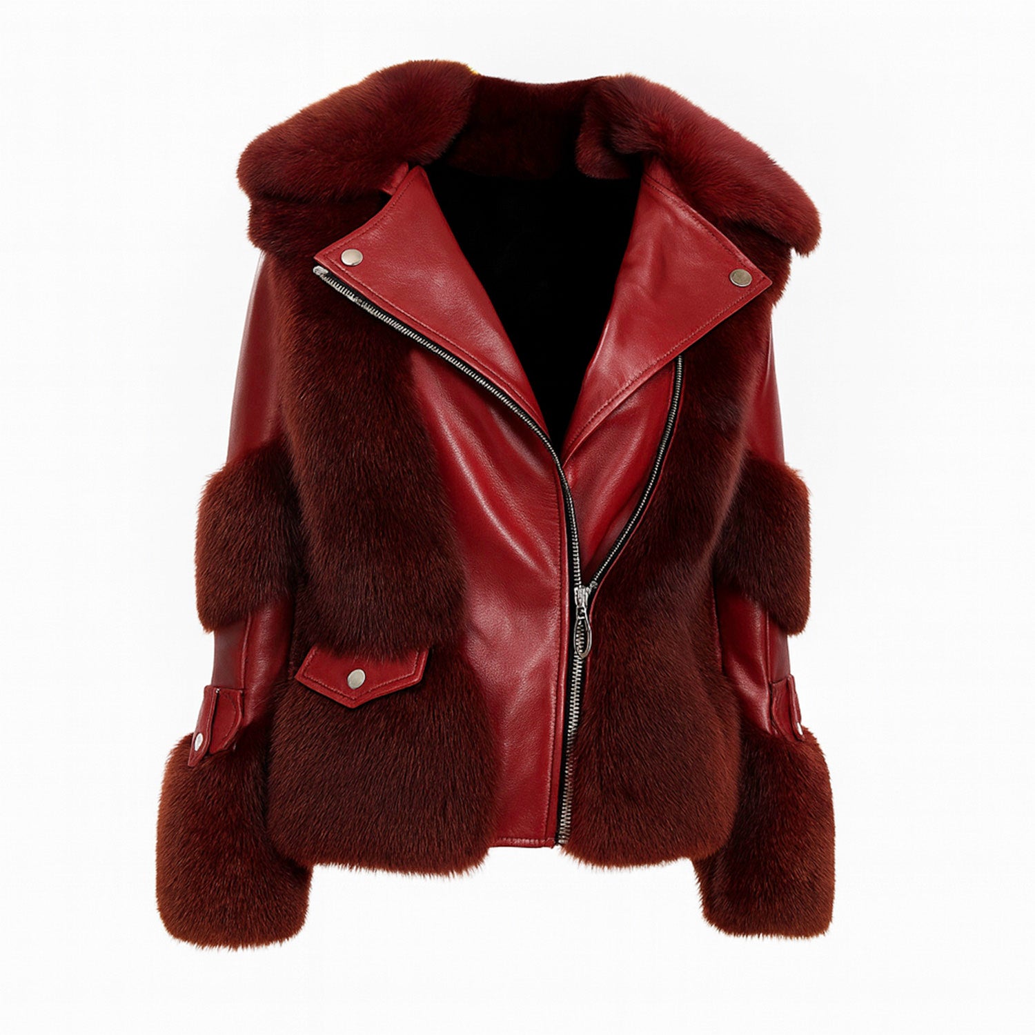 Eco-friendly Red Jacket Coat Faux Fur Leather  Zipper