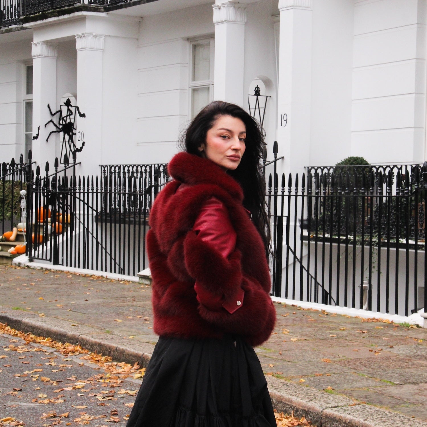 Eco-friendly Red Jacket Coat Faux Fur Leather  Zipper