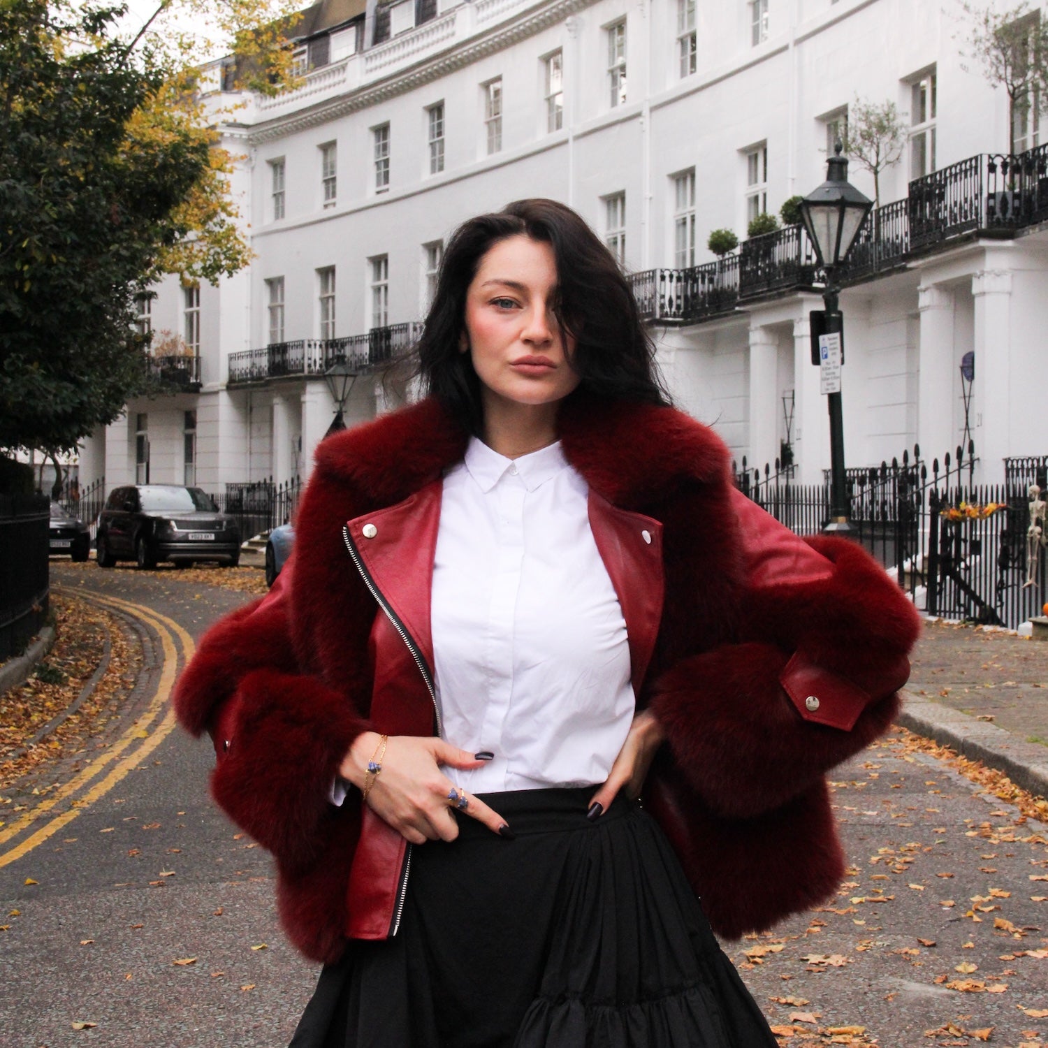 Eco-friendly Red Jacket Coat Faux Fur Leather  Zipper