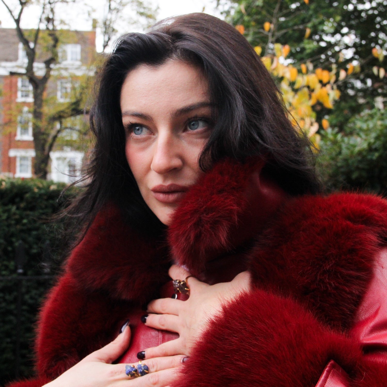 Eco-friendly Red Jacket Coat Faux Fur Leather  Zipper