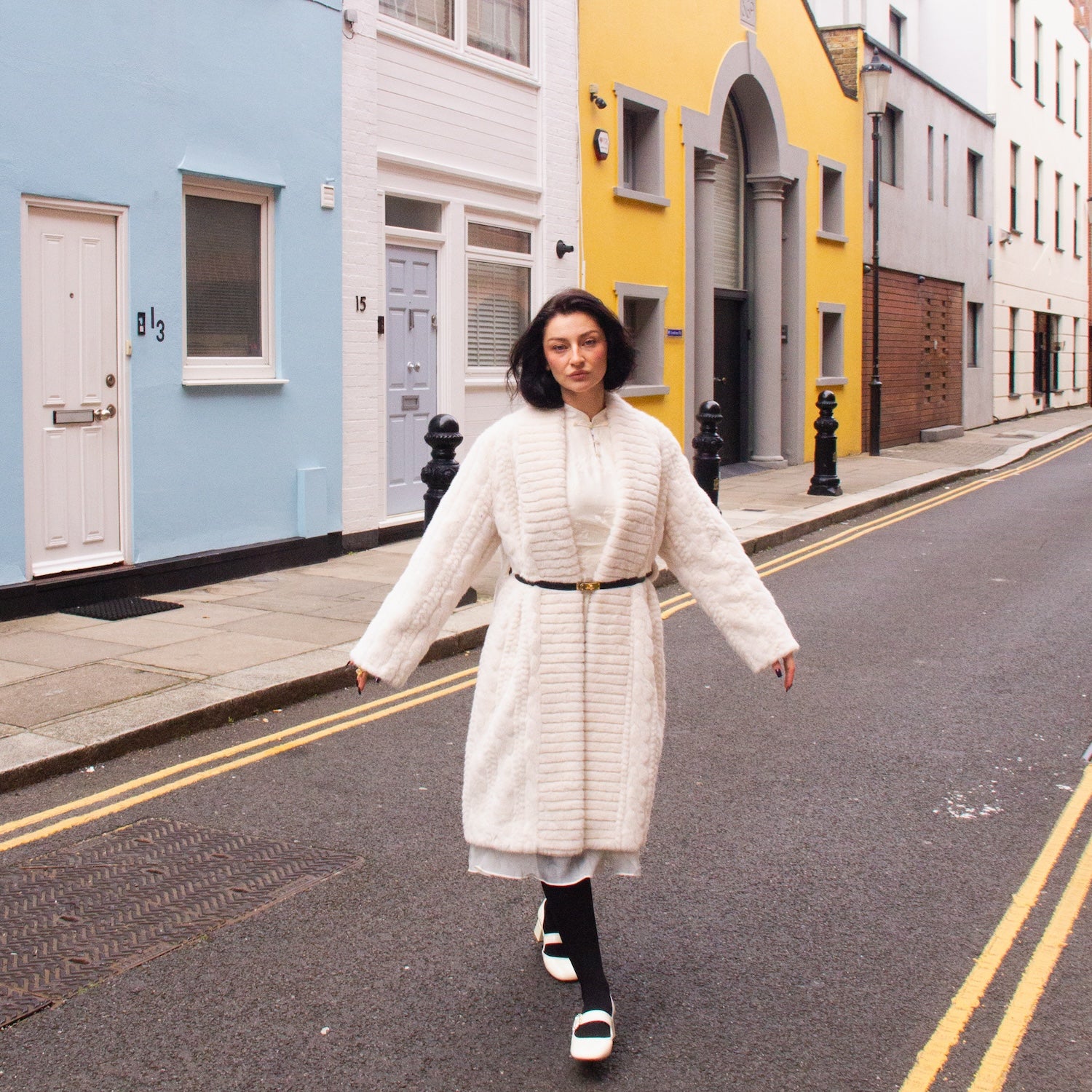 Galaxy Super Soft White Coat Jacket  Eco-friendly Fur with Belt