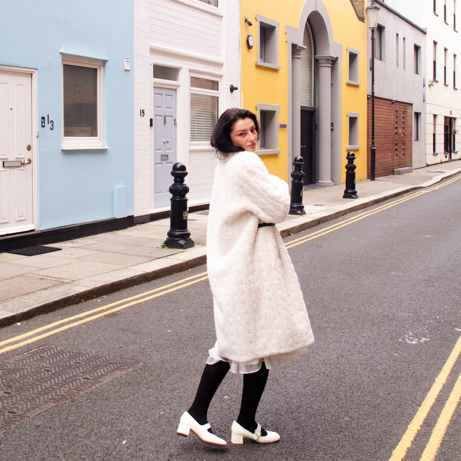 Galaxy Super Soft White Coat Jacket  Eco-friendly Fur with Belt