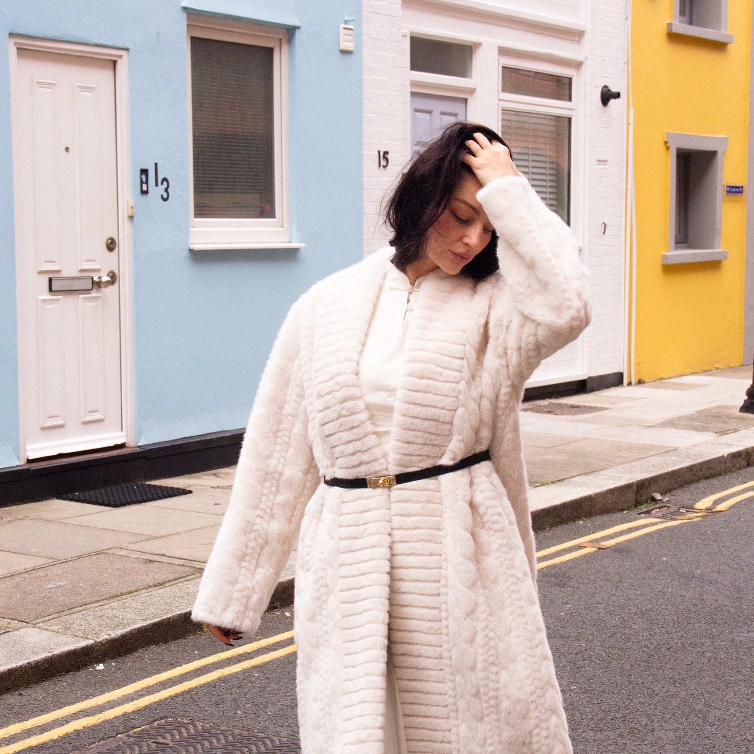 Galaxy Super Soft White Coat Jacket  Eco-friendly Fur with Belt