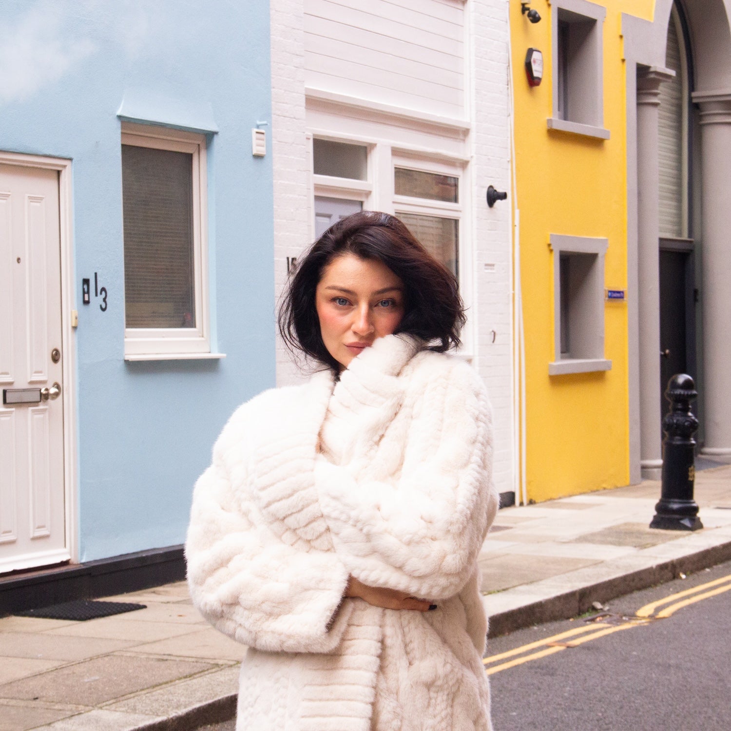 Galaxy Super Soft White Coat Jacket  Eco-friendly Fur with Belt