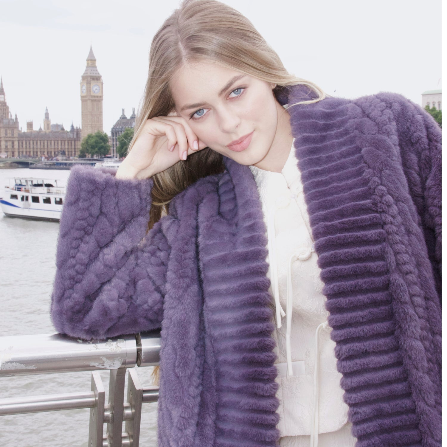 Galaxy Super Soft Coat Jacket  Eco-friendly Fur with Belt Purple