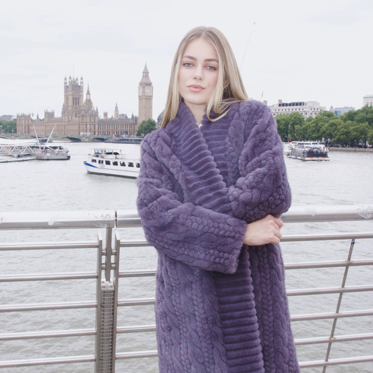 Galaxy Super Soft Coat Jacket  Eco-friendly Fur with Belt Purple