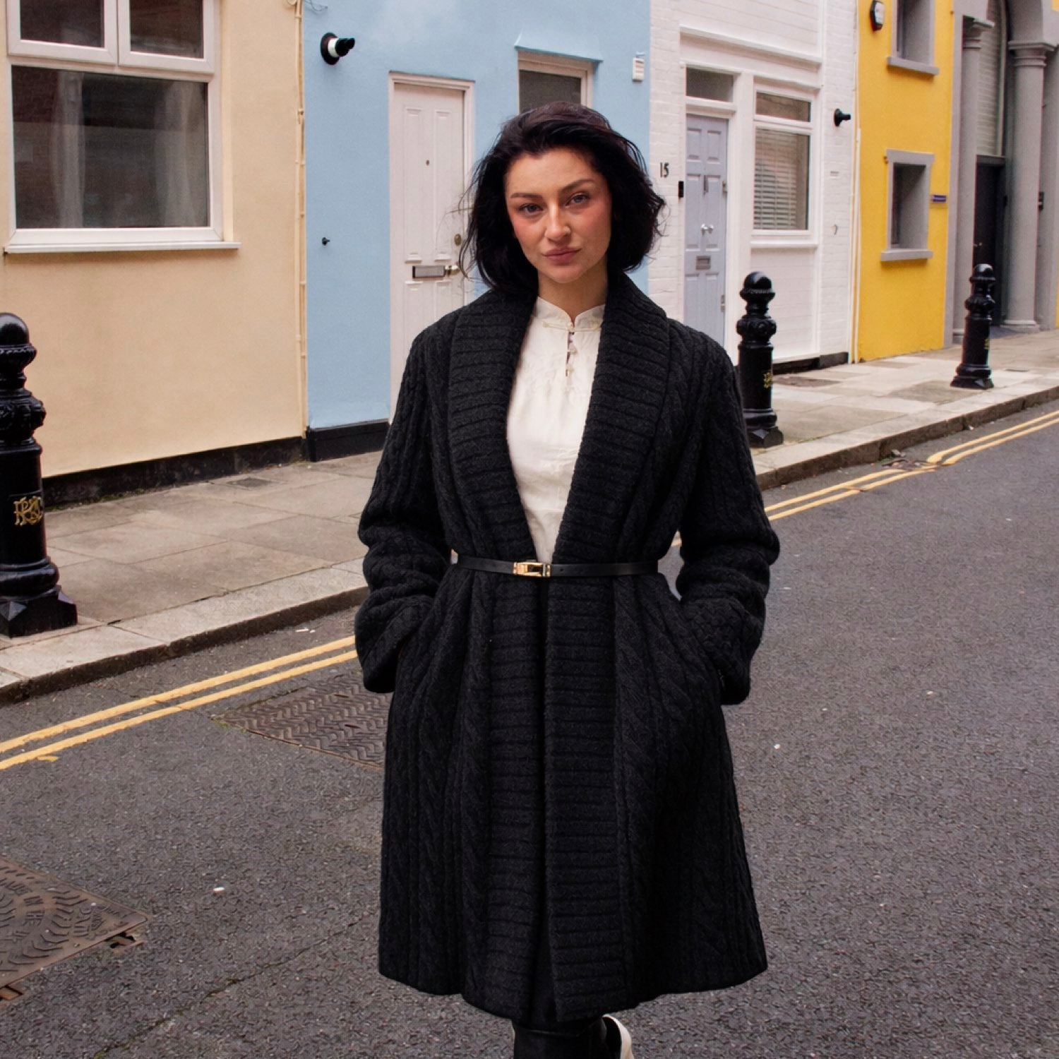 Galaxy Super Soft  Black Coat Jacket  Eco-friendly Fur with Belt