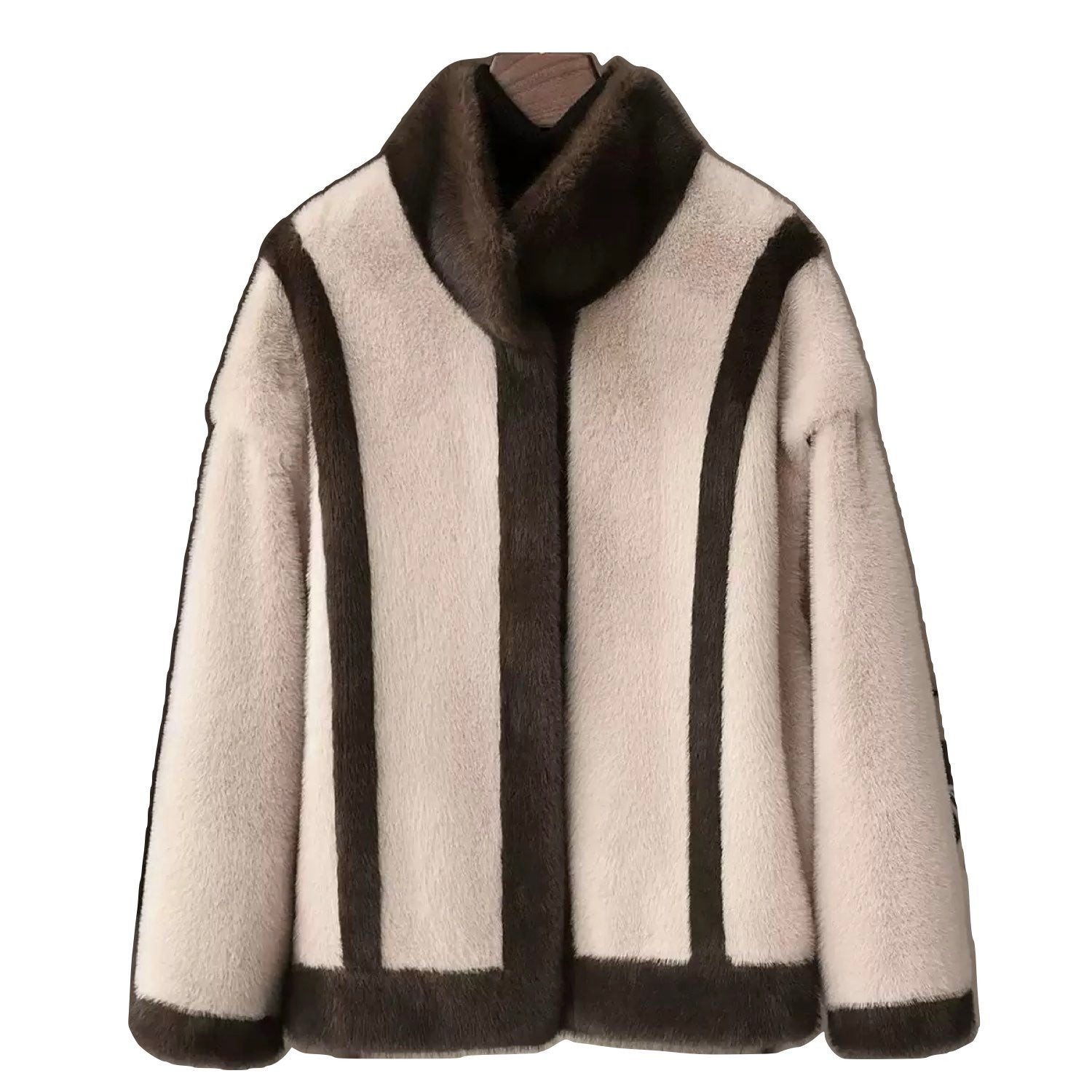 Galaxy Super Soft Eco-friendly High Neck Mink Fur Brown Short Coat Jacket