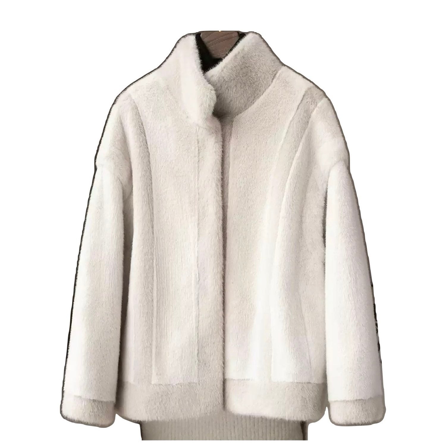 Galaxy Super Soft Eco-friendly High Neck Mink Fur White Short Coat Jacket