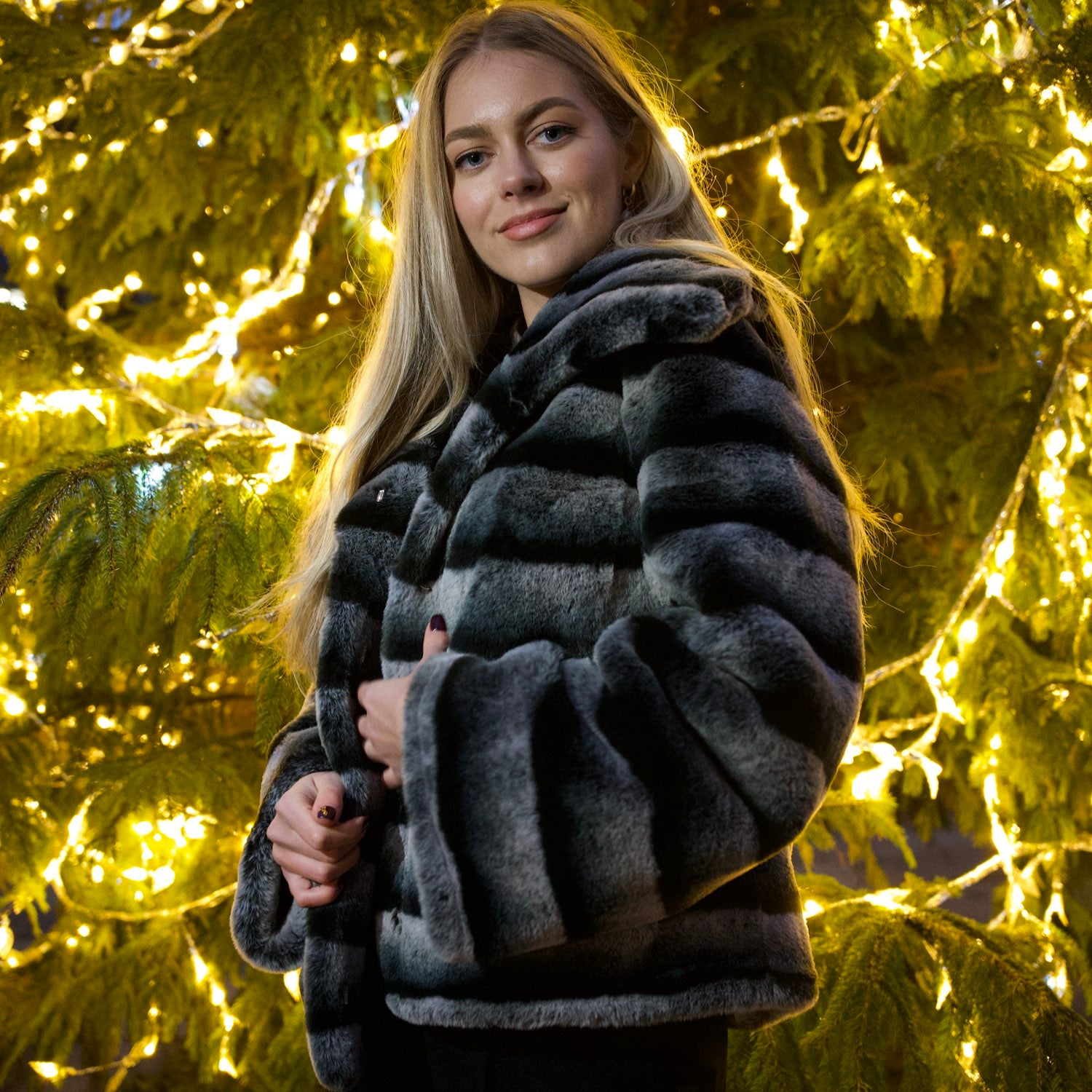 Galaxy Chinchilla Fur Black White Super Soft Jacket