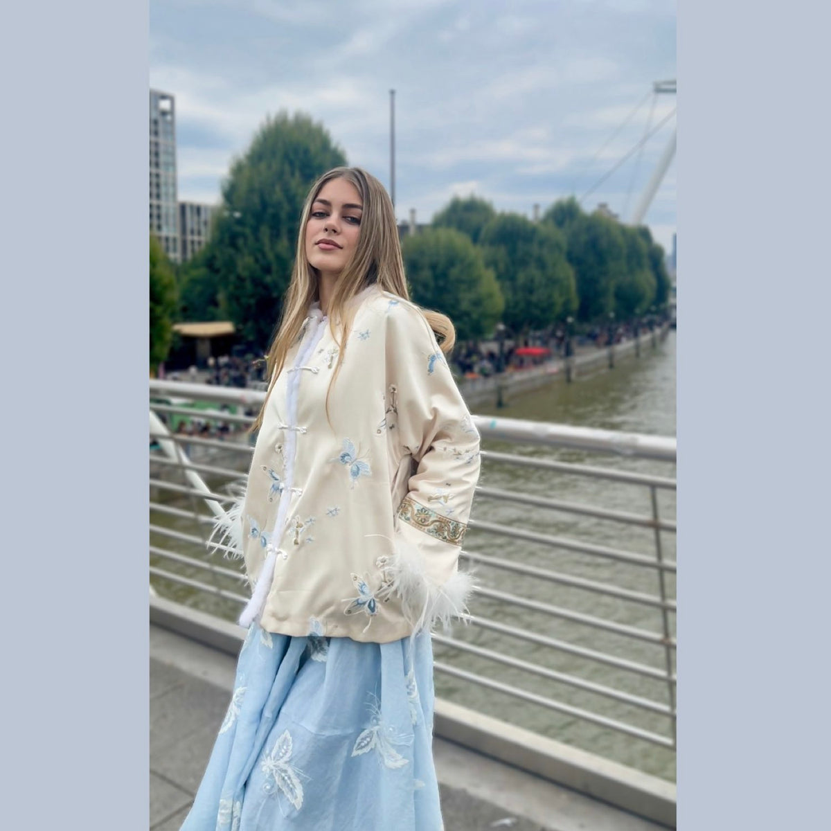 Embroidered Jacket White Stylish Stitching Autumn Winter