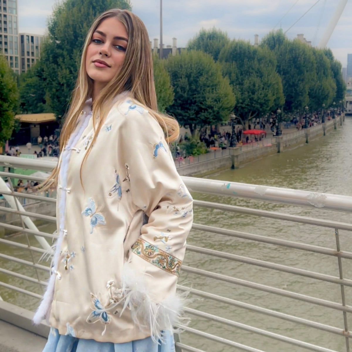 Embroidered Jacket White Stylish Stitching Autumn Winter
