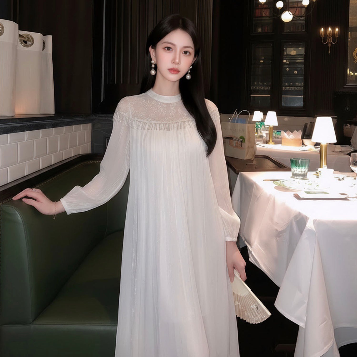 Embroidered Sweet Cream Lace Tassel Maxi Dress