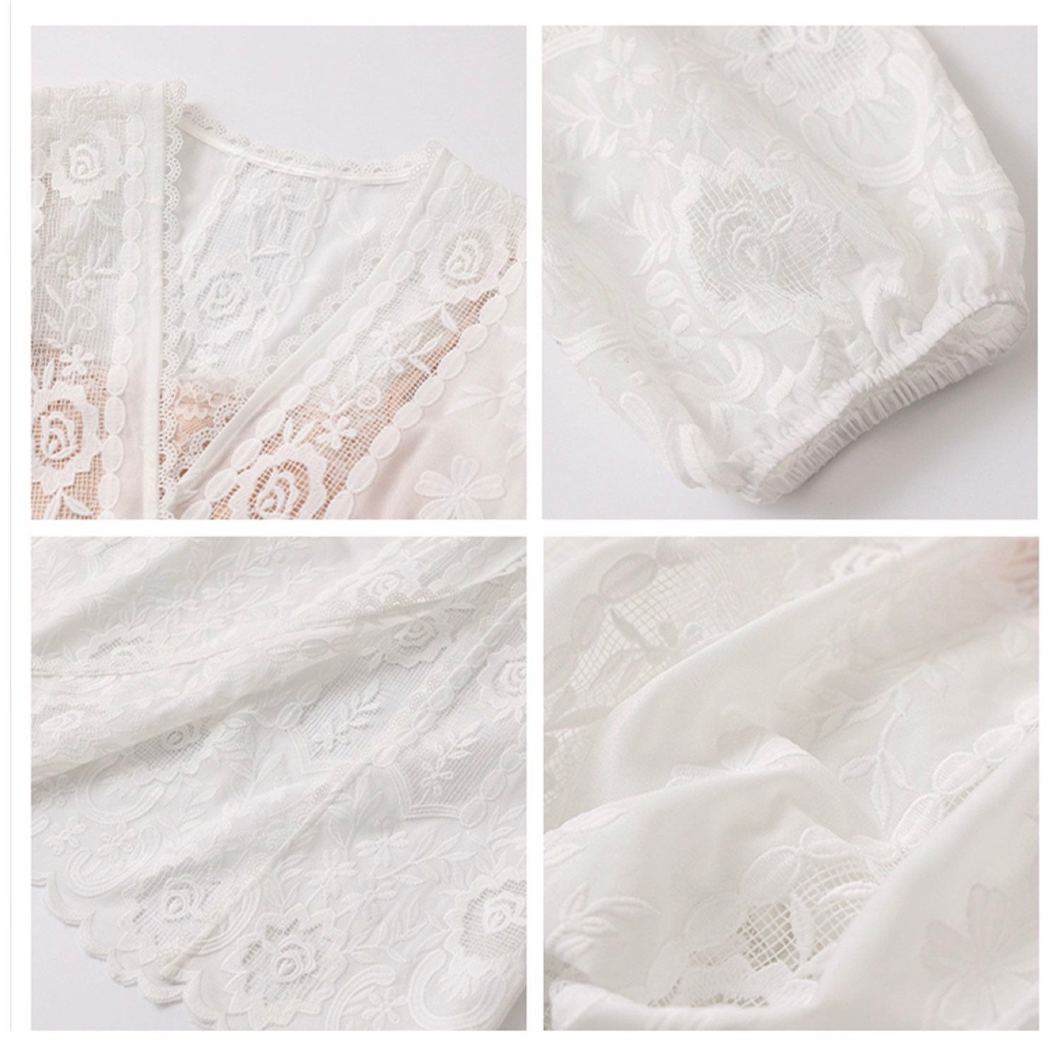 Embroidery Elegant Lance Maxi Dress Cream White