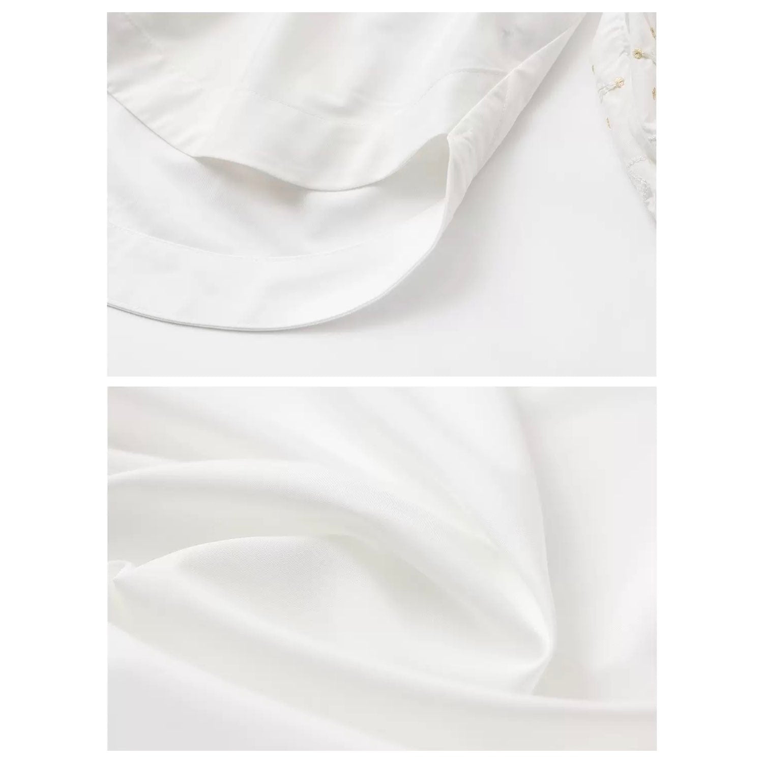 Embroidery Elegant Lance Round Neck White Shirt