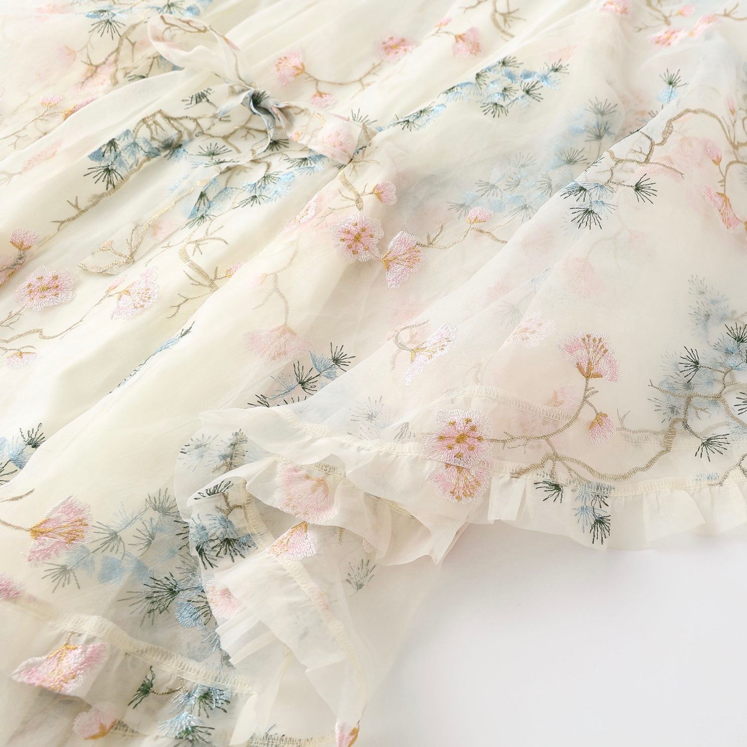 Embroidered White Flour Long Dress Stitching All Seasons