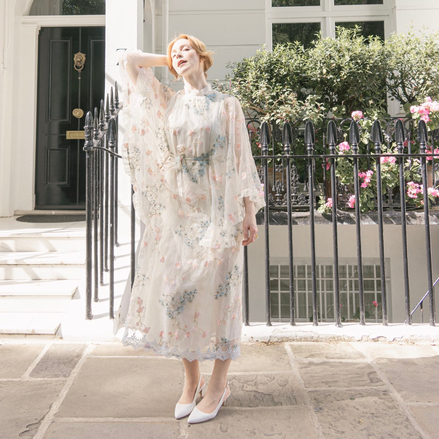 Embroidered White Flour Long Dress Stitching All Seasons