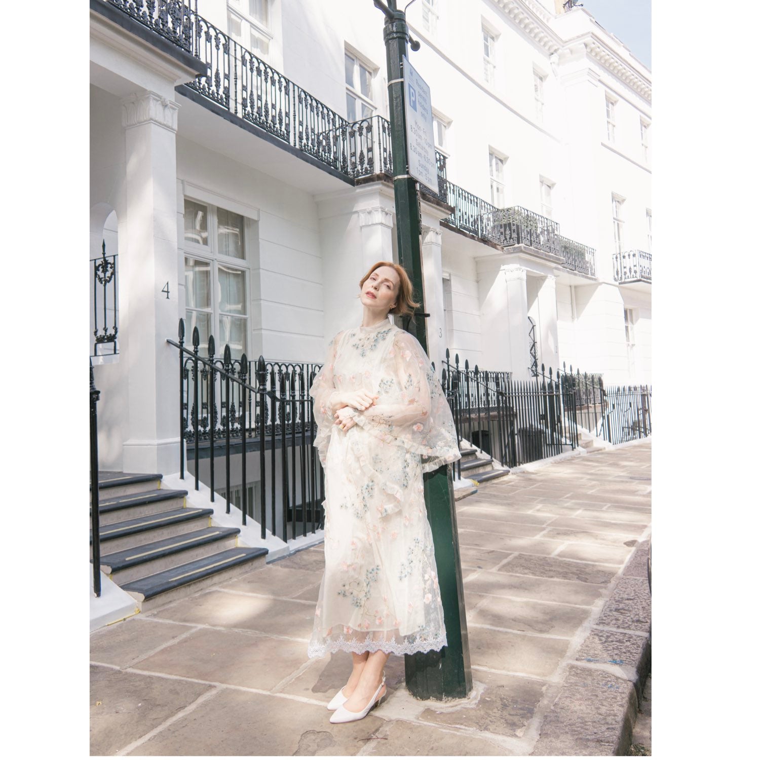 Embroidered White Flour Long Dress Stitching All Seasons