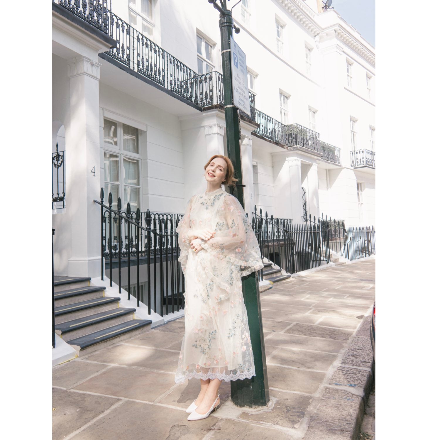 Embroidered White Flour Long Dress Stitching All Seasons