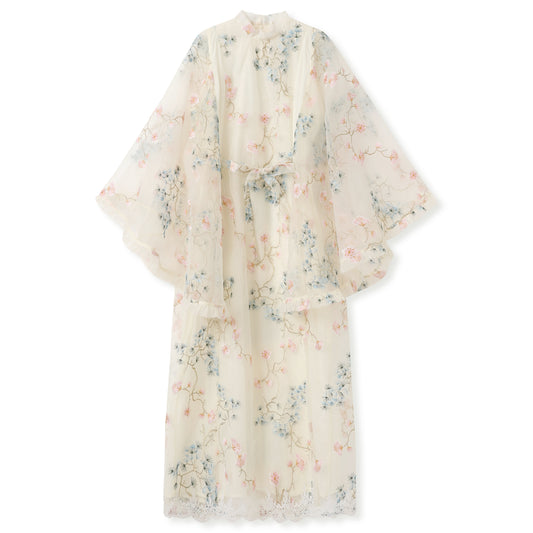 Embroidered White Flour Long Dress Stitching All Seasons