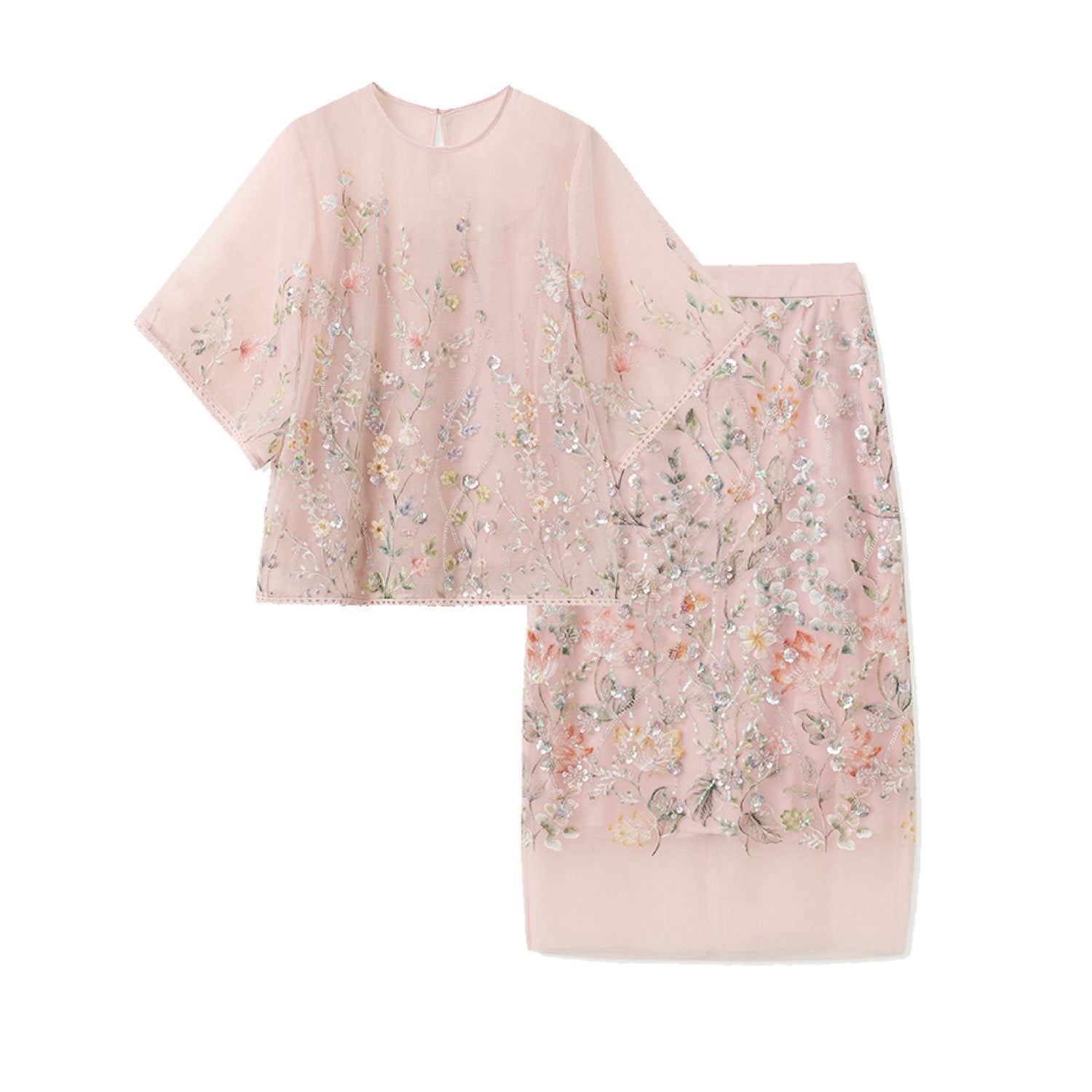 Embroidered 3D Flower Cardigan Skirt Set