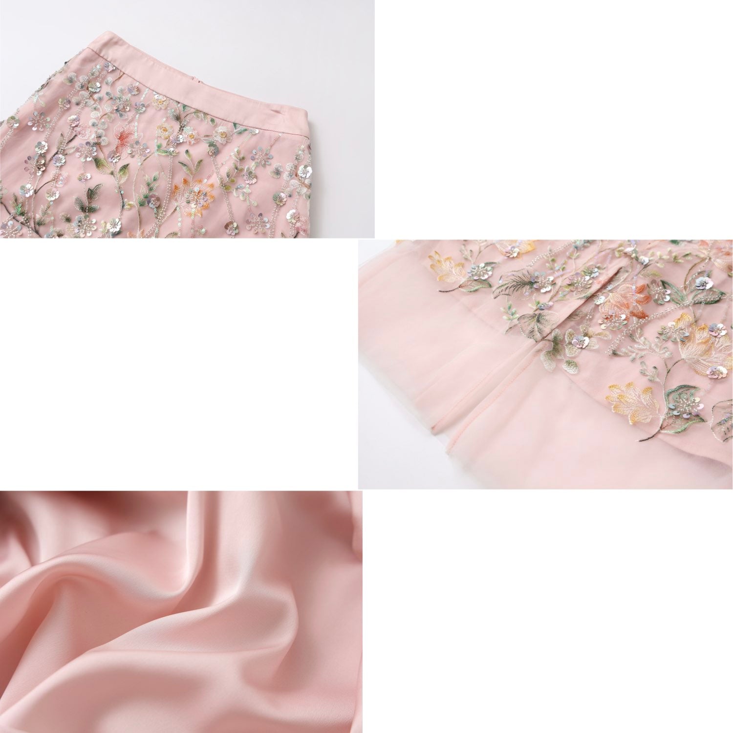 Embroidered 3D Flower Skirt Evening Mid Dress