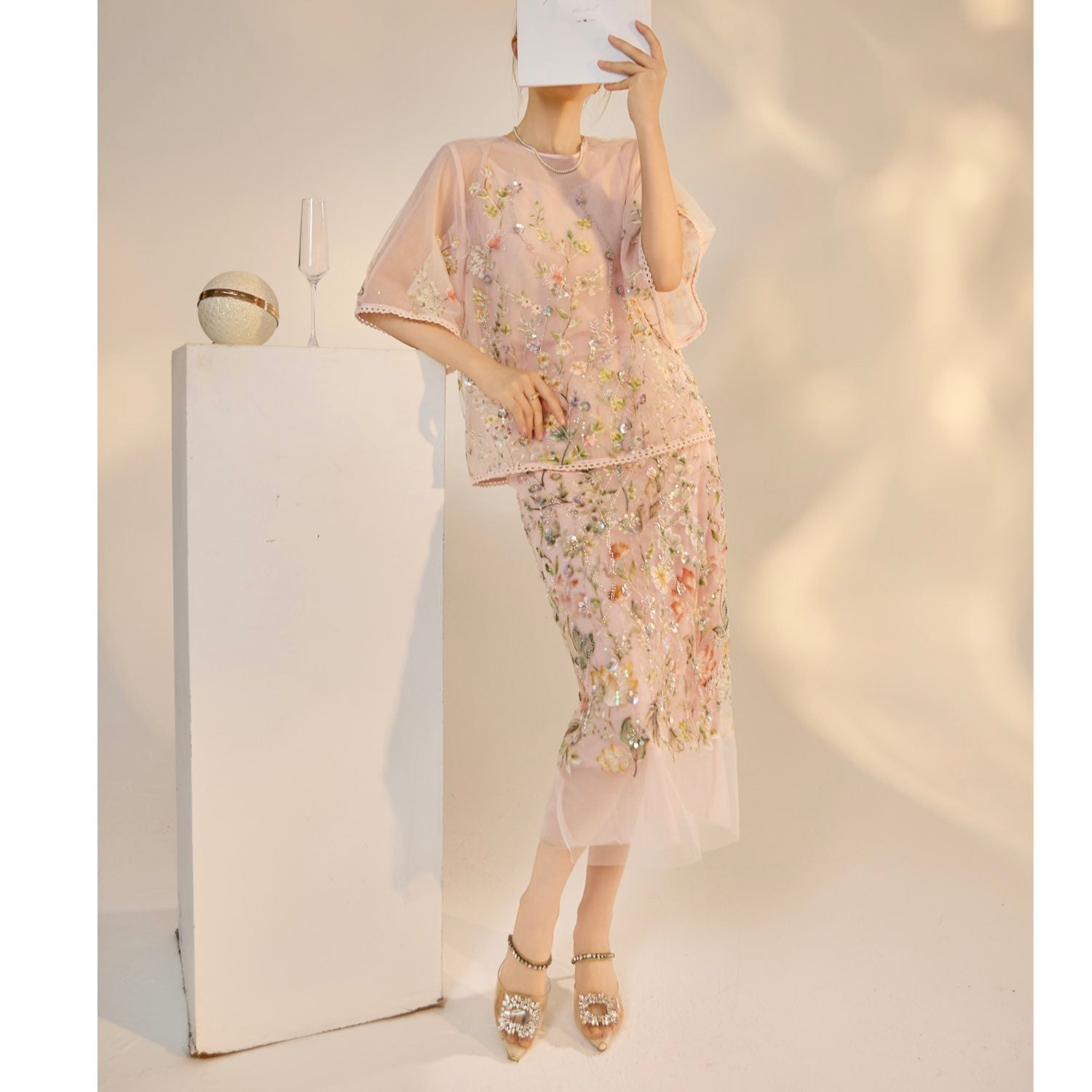 Embroidered 3D Flower Cardigan Dress Top