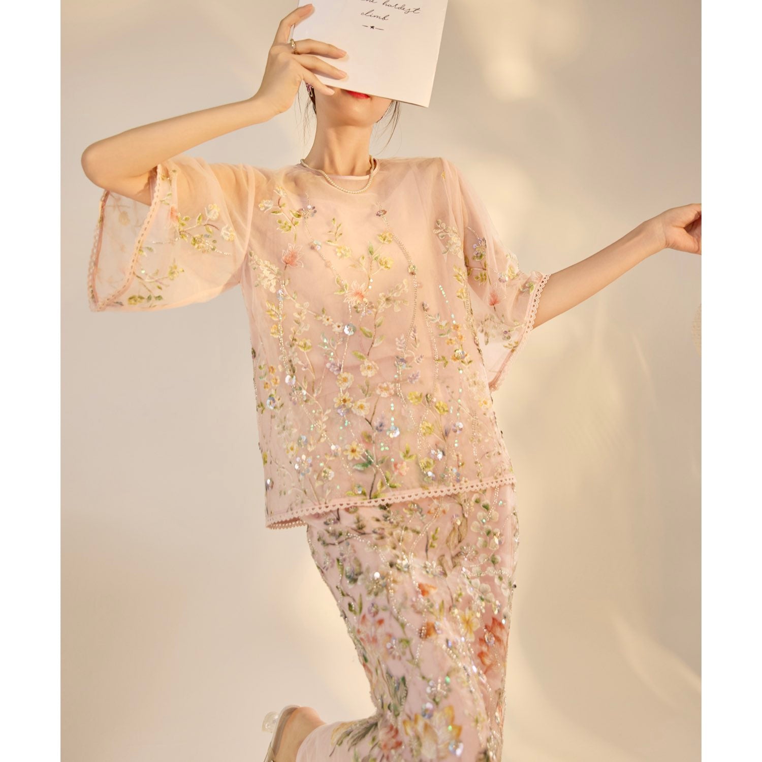 Embroidered 3D Flower Cardigan Dress Top