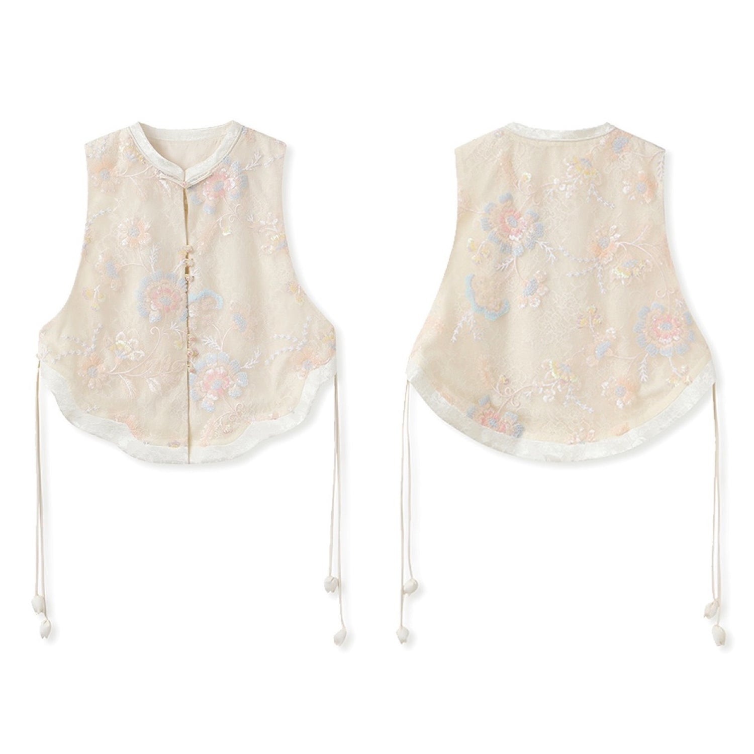Poetic Embroidery Sheer Floral Side Tie Co ord Set