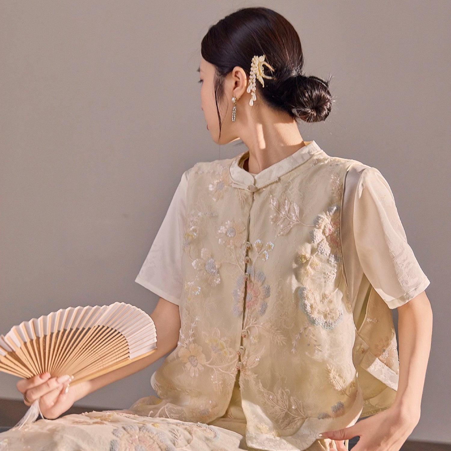 Poetic Embroidery Sheer Floral Side Tie Co ord Set