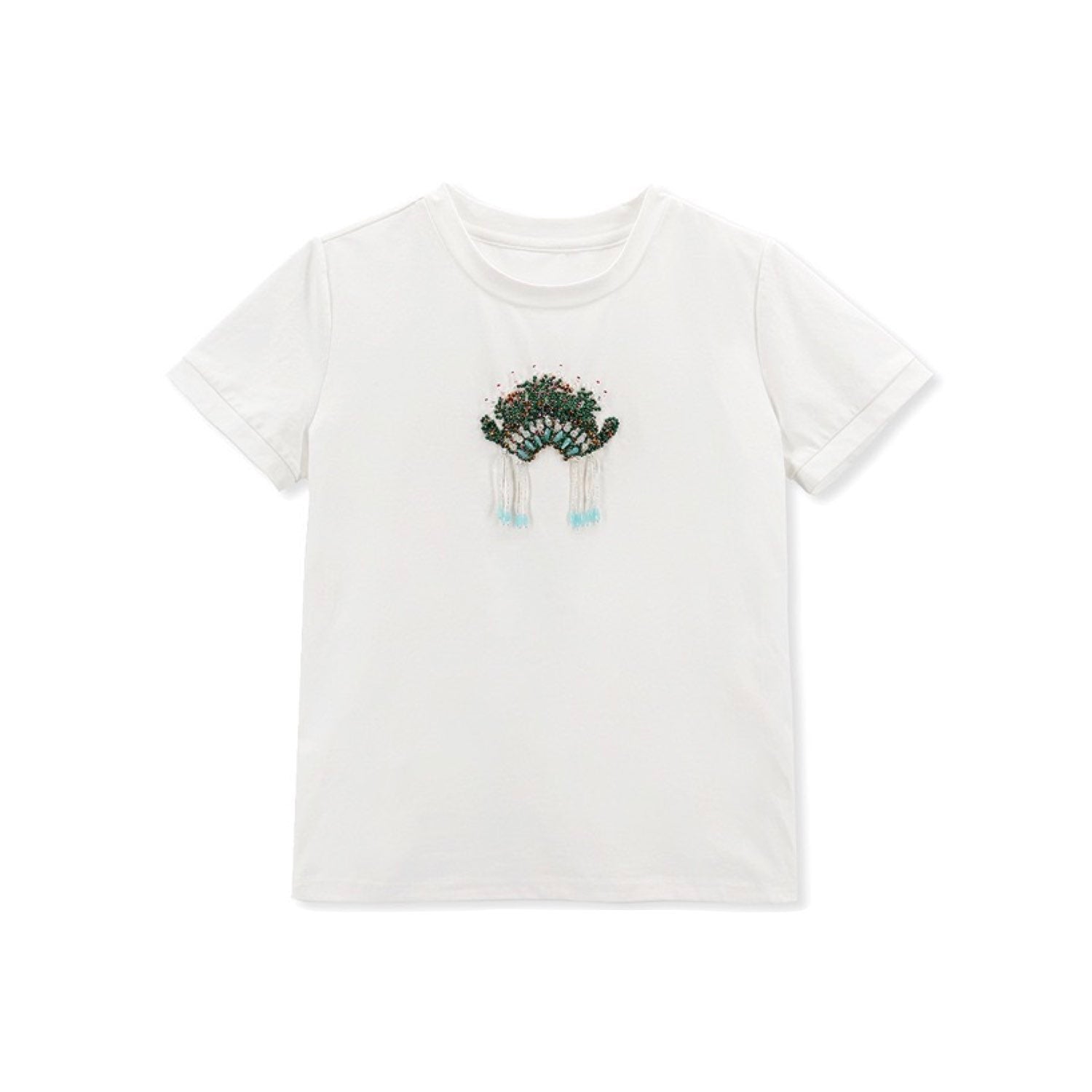 Opera Embroidered Cotton T-Shirt Women Artistic Graphic Tee