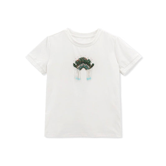 Opera Embroidered Cotton T-Shirt Women Artistic Graphic Tee