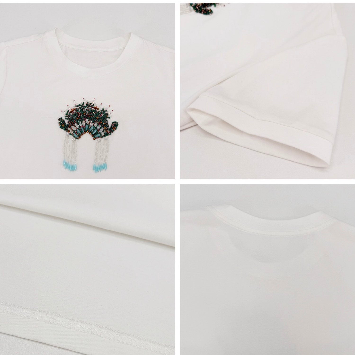 Opera Embroidered Cotton T-Shirt Women Artistic Graphic Tee