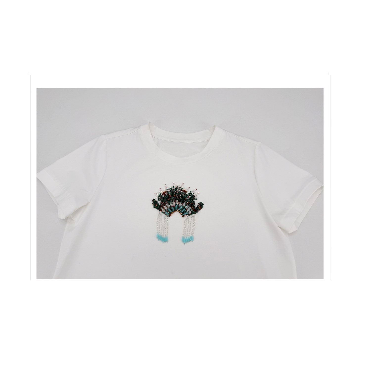Opera Embroidered Cotton T-Shirt Women Artistic Graphic Tee