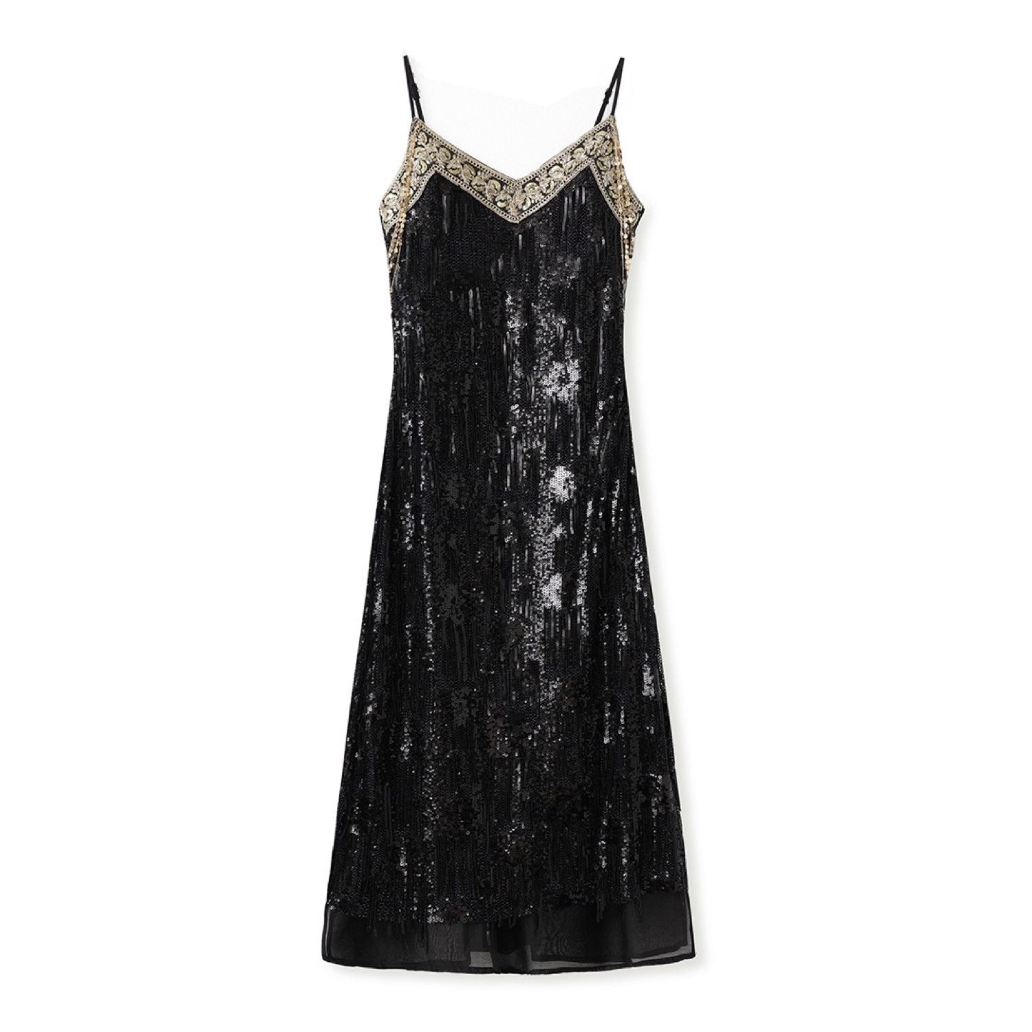 Embroidered Black Spaghetti Strap Dress Women Design