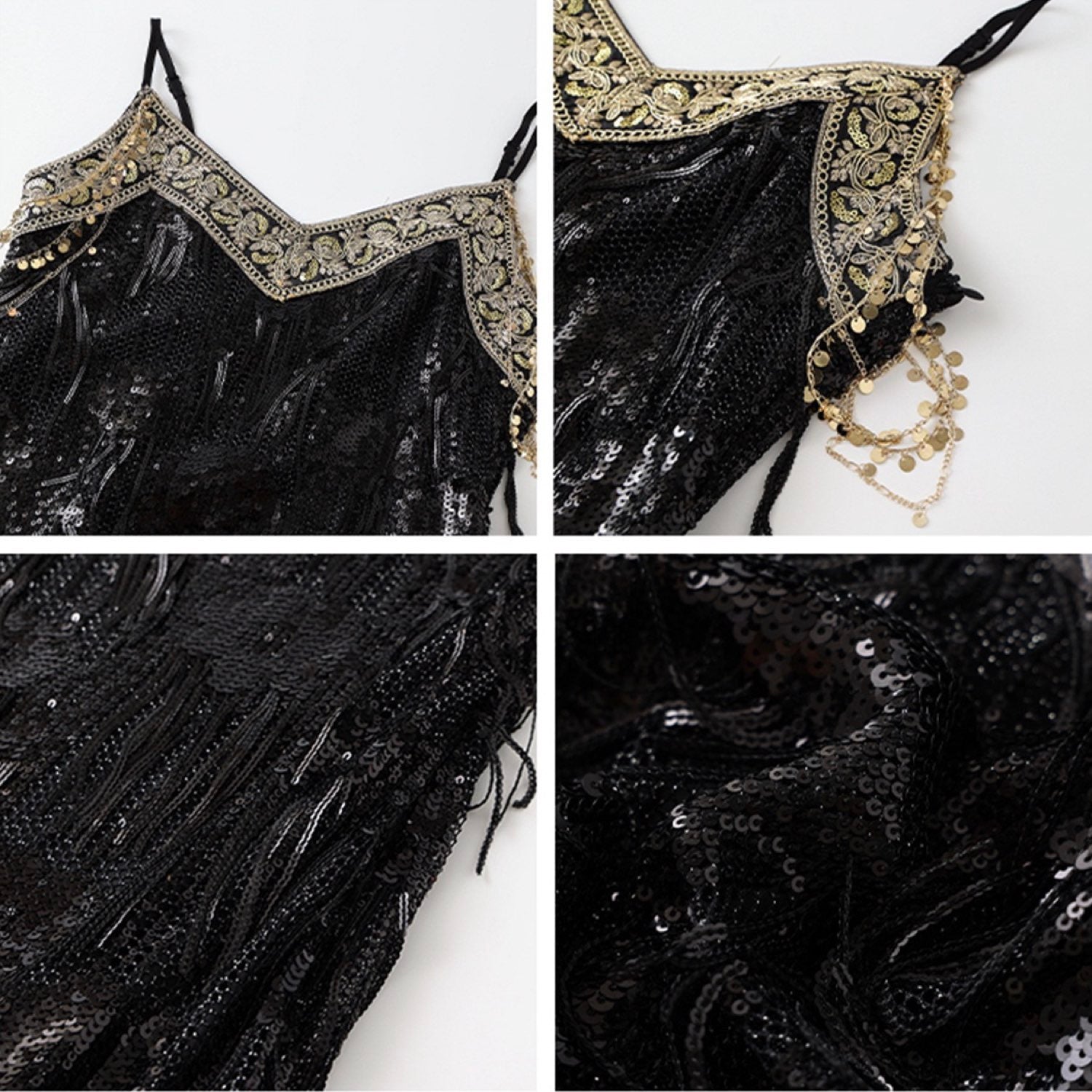 Embroidered Black Spaghetti Strap Dress Women Design