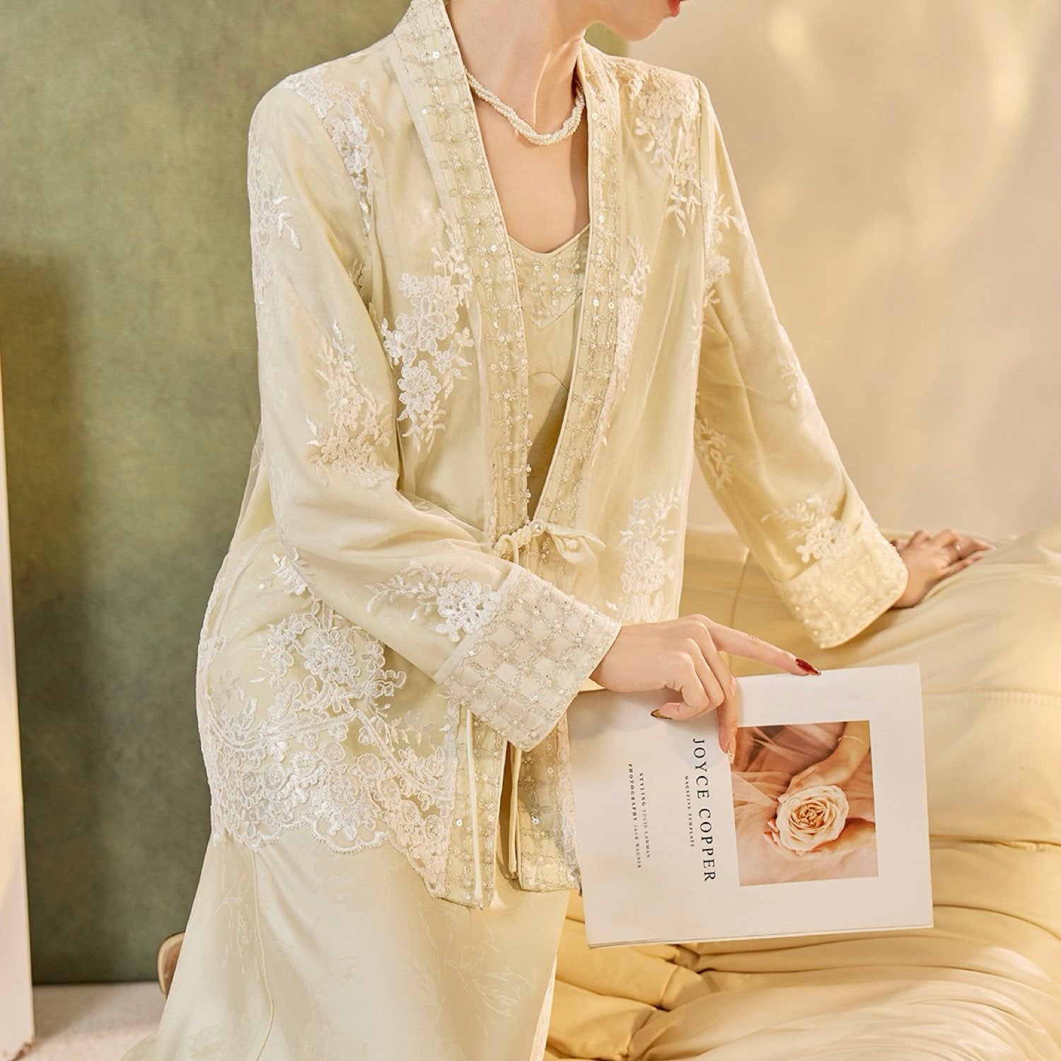 Embroidered Flower Cardigan Chinese-Inspired Style Beige White Women Top