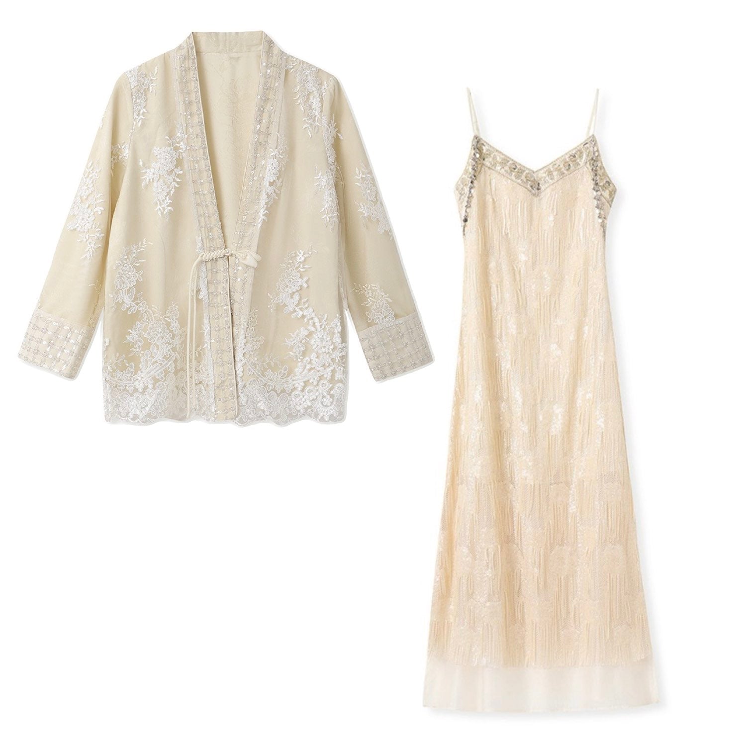 Embroidered Flower Cardigan Chinese-Inspired Style Beige White Women Top