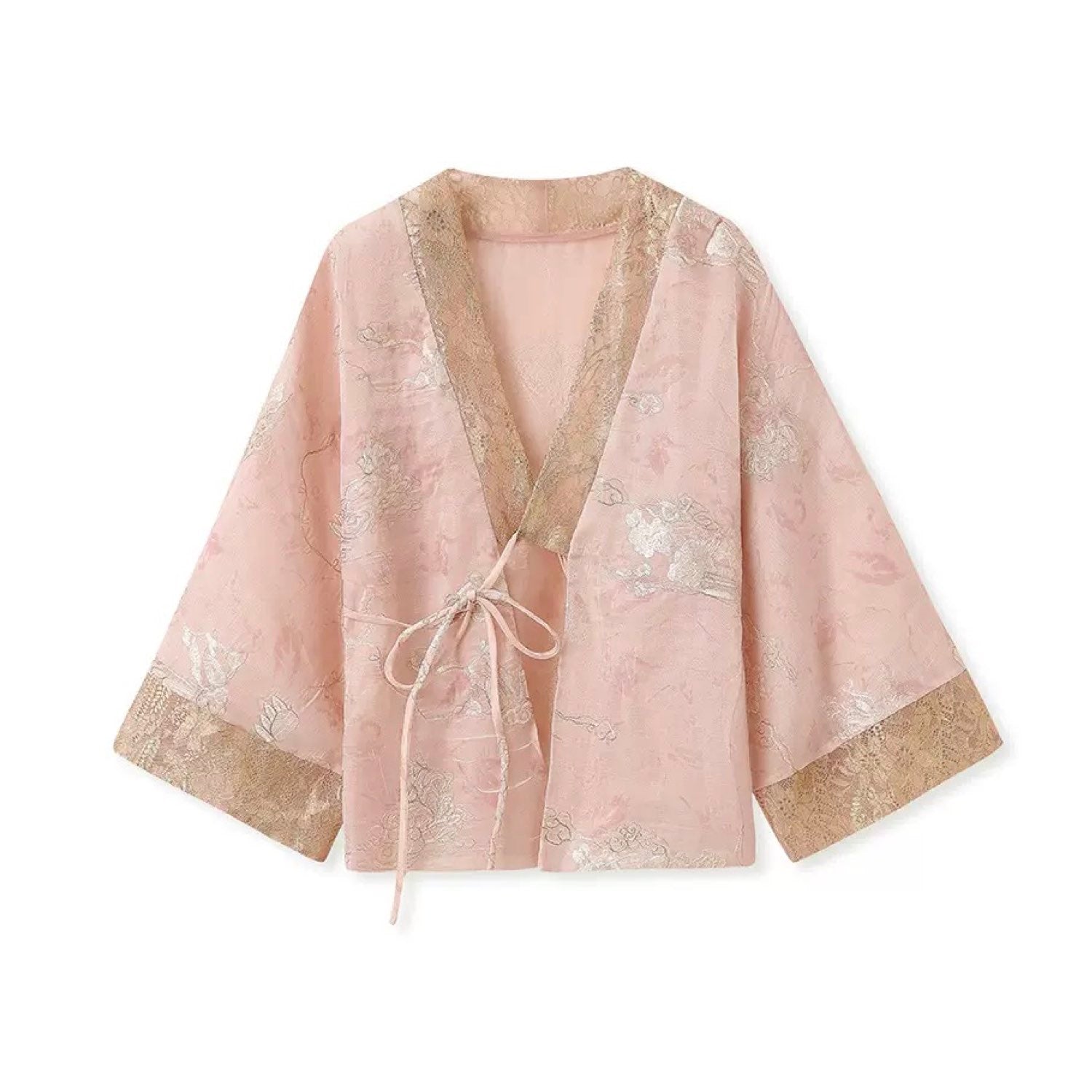 Embroidered Cardigan Top Pink  Floral Stylish Stitching Party Wedding