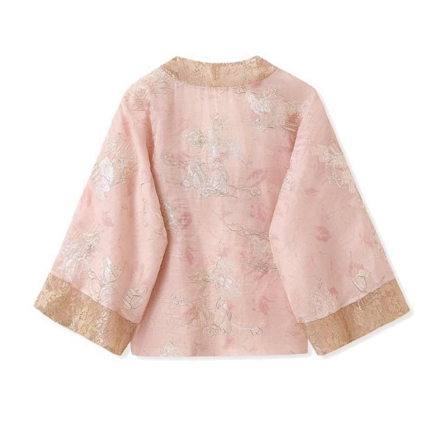 Embroidered Cardigan Top Pink  Floral Stylish Stitching Party Wedding