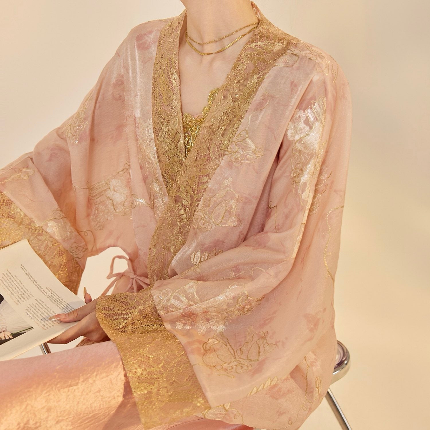 Embroidered Cardigan Top Pink  Floral Stylish Stitching Party Wedding