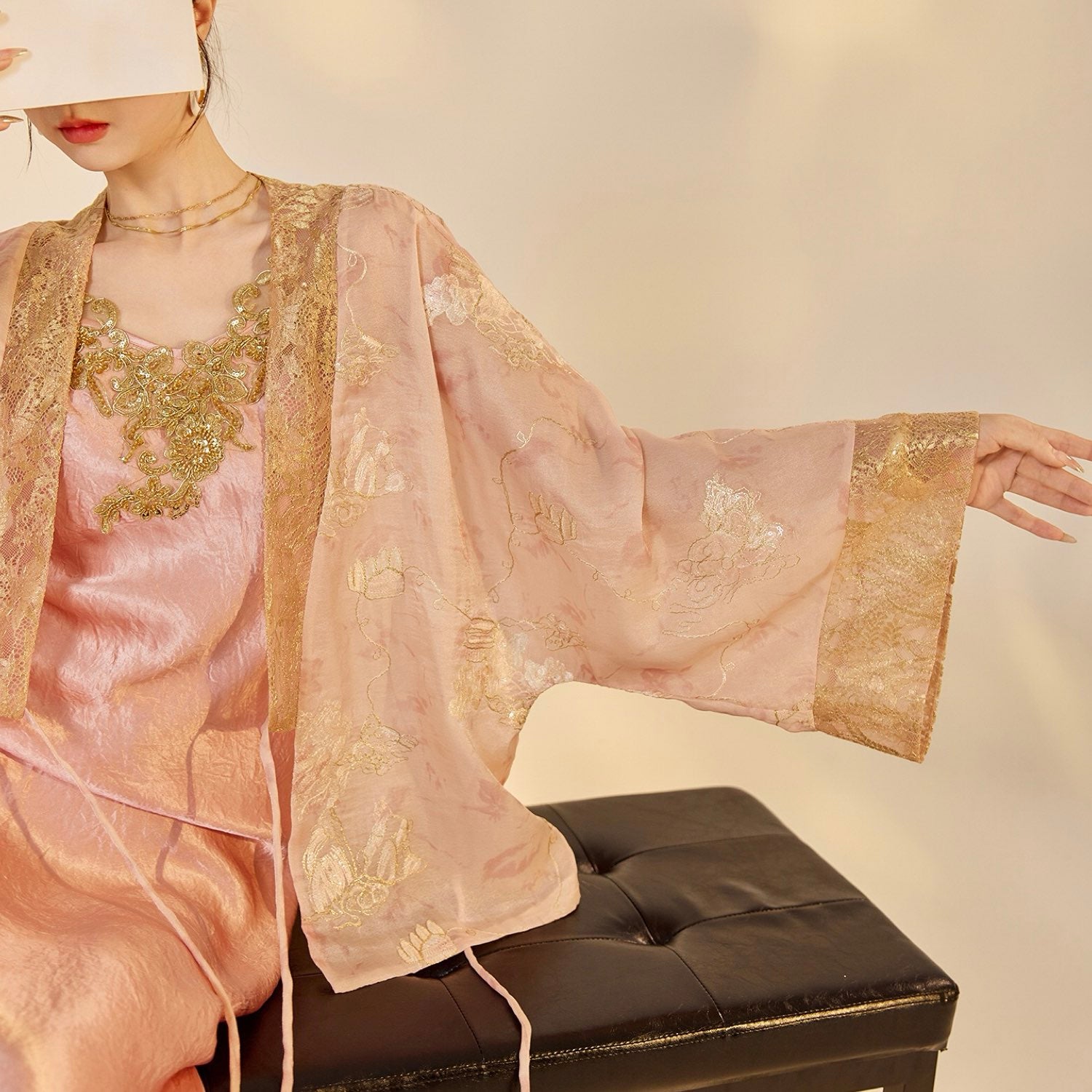 Embroidered Cardigan Top Pink  Floral Stylish Stitching Party Wedding