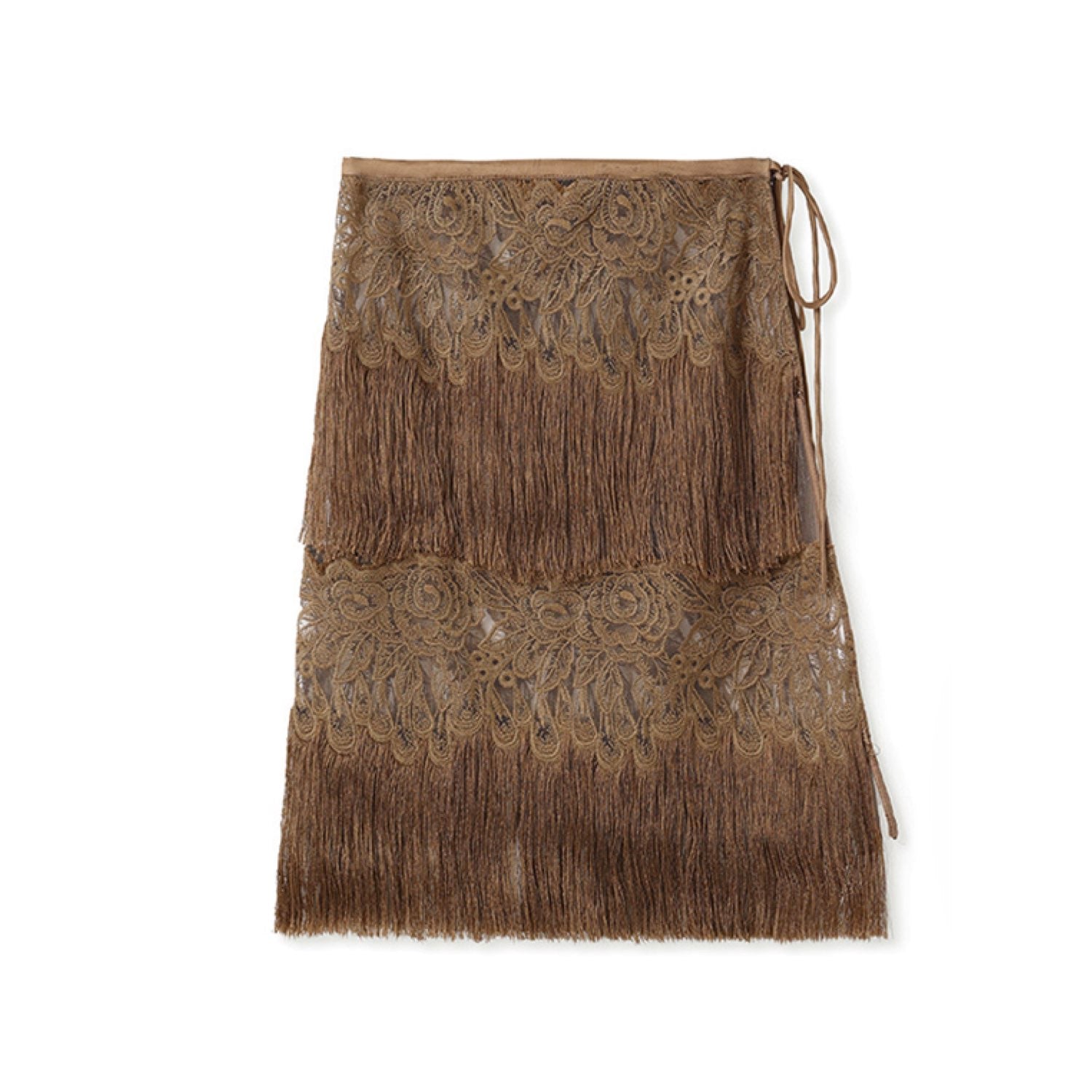 Poetic Embroidery Brown Tassel Outer Layer Floral Patchwork Short Skirt