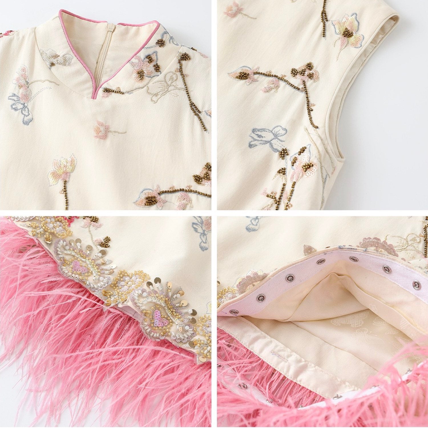 Embroidered Floral Tree Top Vest Women Feather Blouse