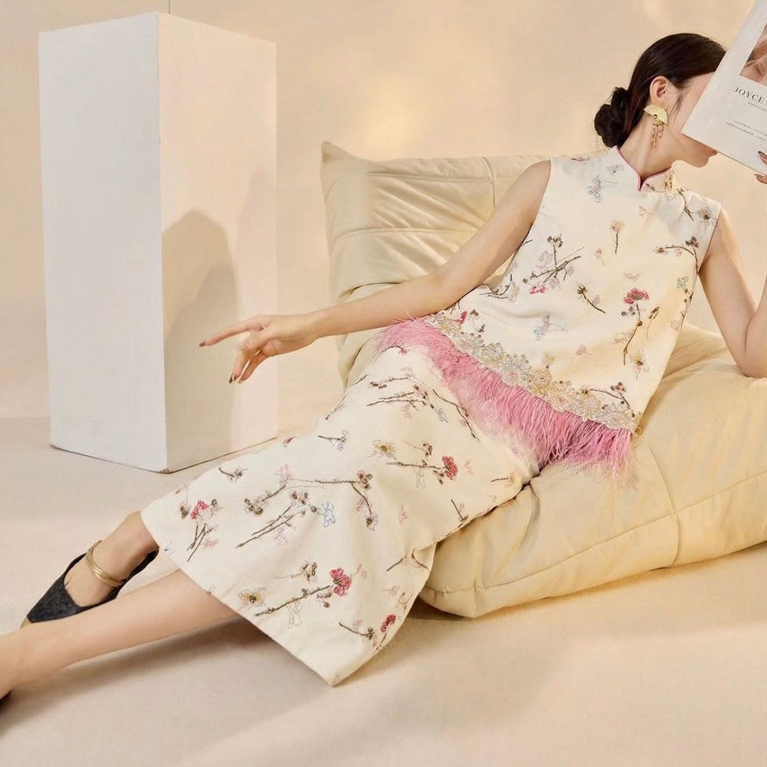 Embroidered Floral Bird Tank Top and Skirt Set Women Blouse Co Set
