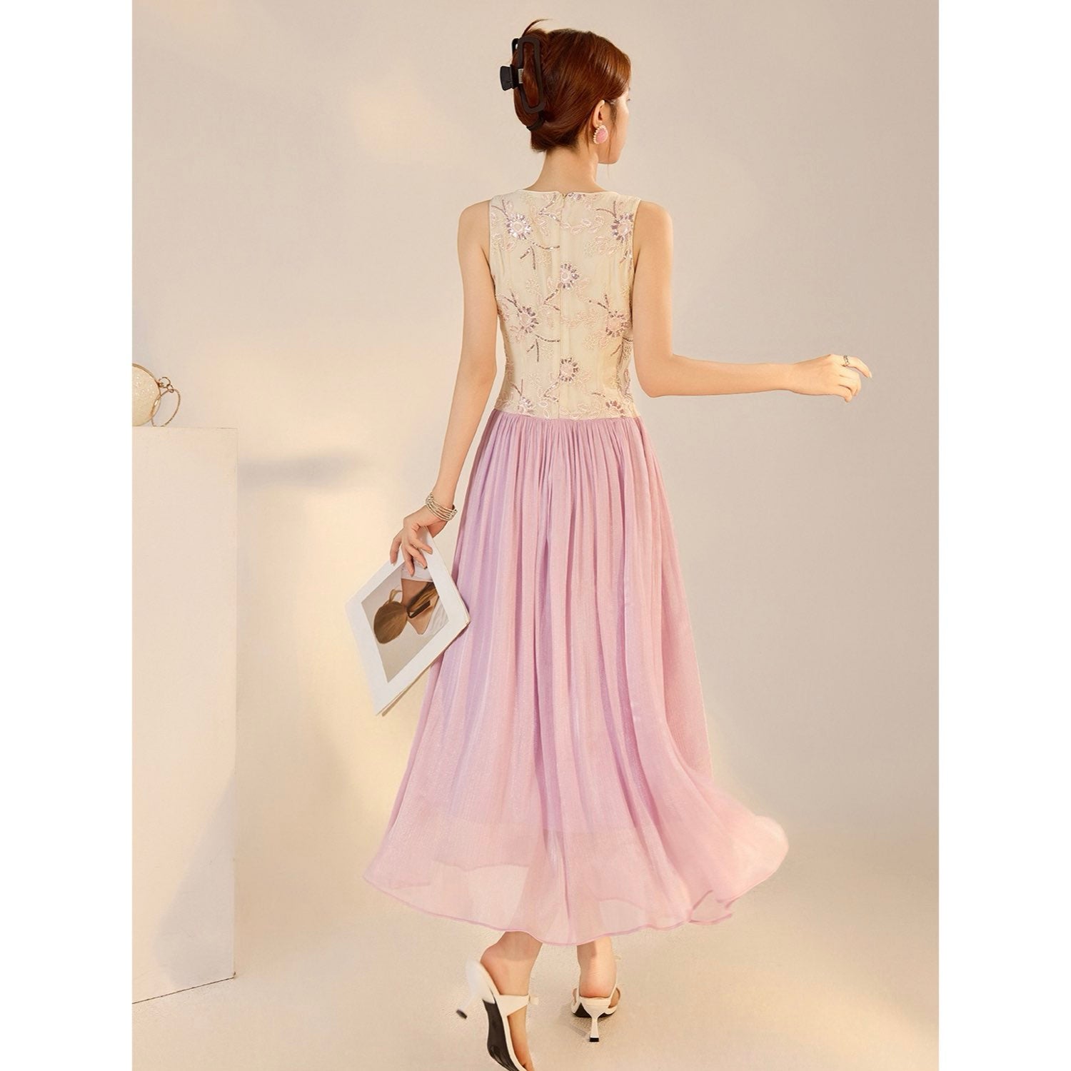 Creamy Lavender Embroidered Maxi Dress Purple